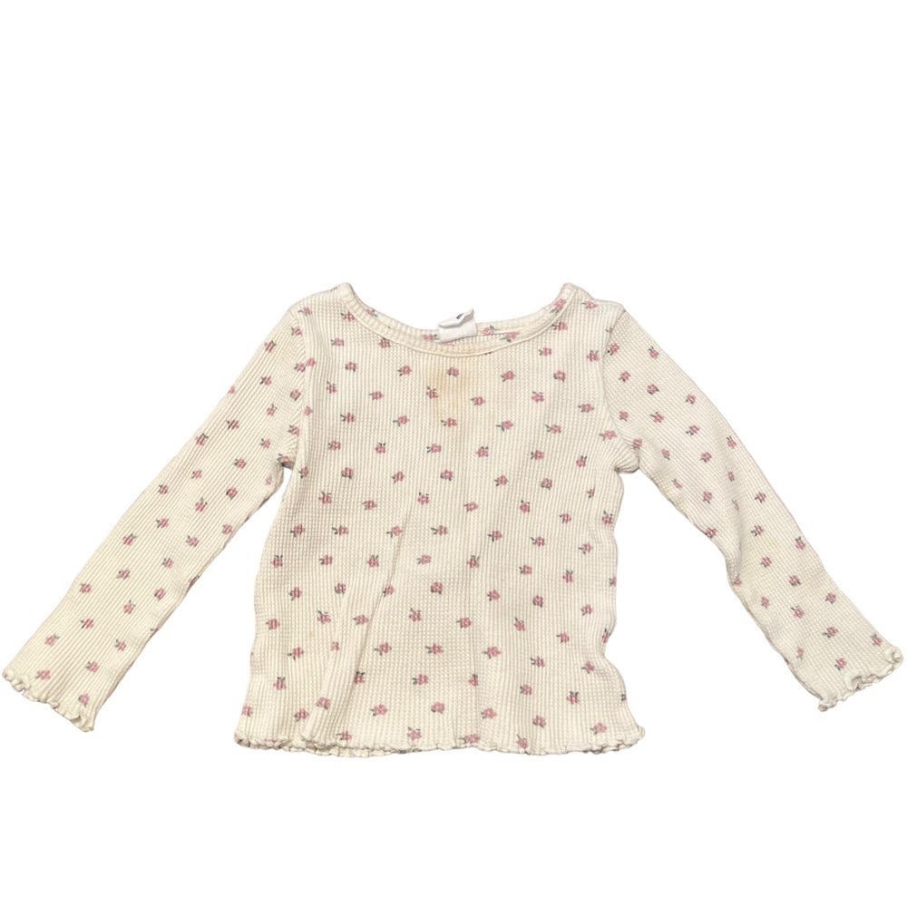 Baby Gap Size 18-24 Months Thermal Top Cream Pink Floral Long Sleeve Lettuce Hem